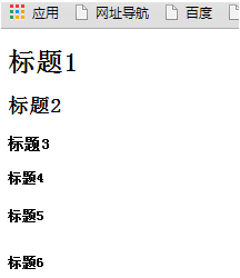 标题。标题有六种大小h后的数字越大，说明标题越大。分别为示意图