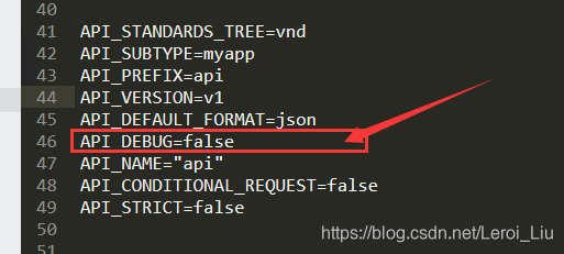 将.env文件中的API\DEBUG改为false示意图
